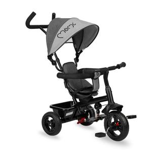 Tricicleta 5 in 1, MoMi IRIS Grey, Scaun rotativ 360A  , Suport pentru picioare detasabil, Maner telescopic, Cos pentru jucarii, Materiale usor de curatat
