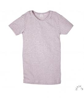 Tricou fin din bumbac organic basic- Rose Grey striped