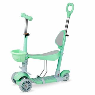 Trotineta 3 in 1, QKIDS, ILI  Green, cu 3 roti, Maner pentru parinte, Scaun reglabil pe 3 trepte, Frana flexbrake, Cos pentru accesorii, Pliabila