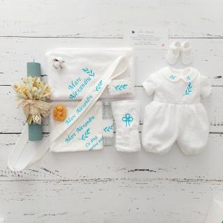 Trusou botez complet Baby Blue Muslin- 11 piese