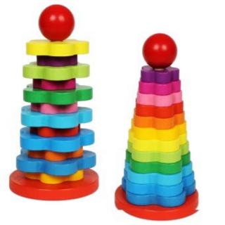 Turn Montessori din Lemn 13 piese curcubeu