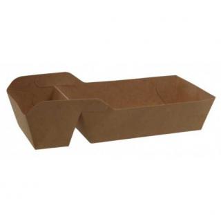 Cutie compartimentata, 2 compartimente pentru meniu, carton kraft natur, fara capac, 180x85 mm, 440 ml, 125 buc set, 4 set bax