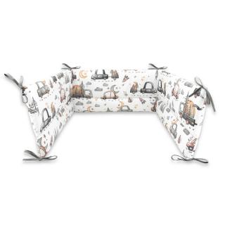 Aparatoare pentru patut, MimiNu, 180x30 cm, Cu panglici, Cars Grey