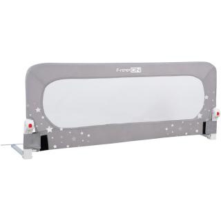 Bariera de protectie pentru pat bebe, Rabatabila, Instalare usoara, Dimensiune 135 x 57 cm, FreeON, Little Stars, Grey