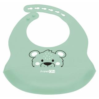 Baveta, FreeON, Moale, Din silicon, Fara BPA, Cu buzunar, 31 x 24 cm, Bear Green