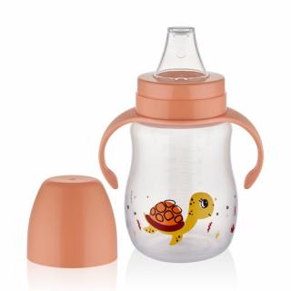 Biberon cu toarte si tetina din silicon BabyJem, 6 luni+, Portocaliu