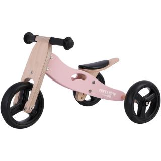 Bicicleta tricicleta fara pedale din lemn, 2 in 1, Functie de bicicleta echilibru, Scaun reglabil, Roti ajustabile, Manere antiderapante, Varsta 1-3 ani, Free2Move, Dusty Pink