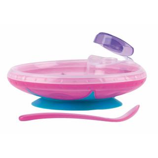 Bol, Nuby, Cu ventuza, rezervor si lingura, mentine alimentele calde, 400 ml, Pink