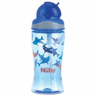 Cana cu pai, Nuby, Cu pai moale Din silicon, 360 ml, 4+ ani, Albastru