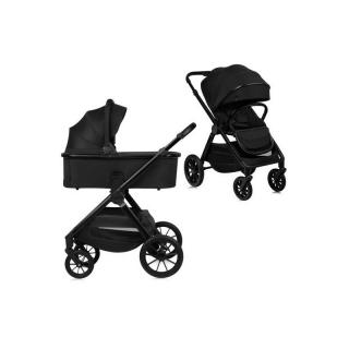 Carucior 2 in 1, Lionelo, Layla, Pana la 22 kg, Cu landou intarit si salteluta din spuma AirDots, Reversibil, Cu accesorii, Negru