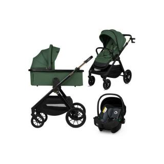 Carucior 3 in 1, Lionelo, Layla, Pana la 22 kg, Cu landou intarit si salteluta din spuma AirDots, Scoica auto, Reversibil, Cu accesorii, Verde