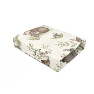 Cearceaf cu elastic, MimiNu, Pentru patut 120X60 cm, bumbac, Calm Forest Natural