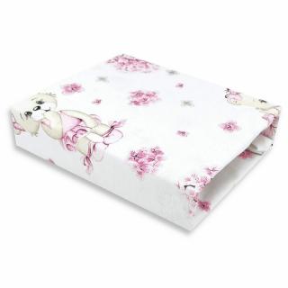 Cearceaf cu elastic, MimiNu, Pentru patut 120X60 cm, bumbac, Pink Ballerina