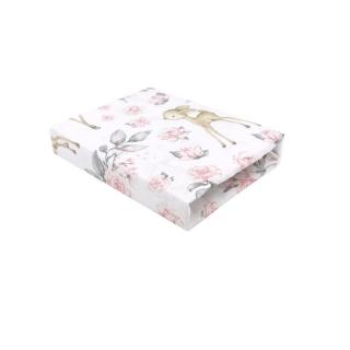 Cearceaf cu elastic, MimiNu, Pentru patut leagan patut co-sleeper, 90x40 cm, bumbac, Sweet Deer Pink