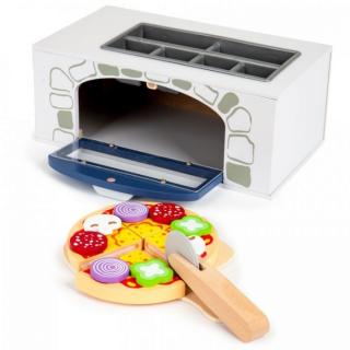 Cuptor pentru pizza din lemn + accesorii pentru bucatarie si alimente Ecotoys