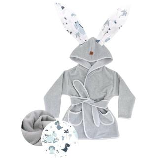 Halat de baie, MimiNu, 2 - 5 ani, bumbac si thermo fleece, Dino Granat
