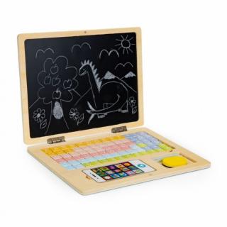 Laptop educational din lemn cu magnet si taste din lemn Ecotoys - Alb