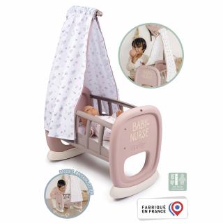 Leagan pentru papusa Smoby Baby Nurse Cradle maro cu baldachin