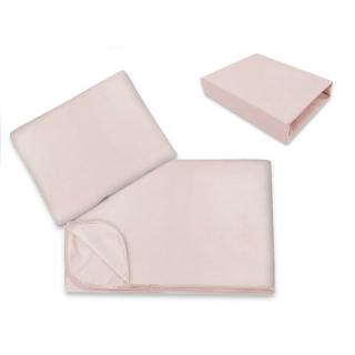 Lenjerie patut cu 3 piese, MimiNu, Cu cearceaf 120x60 cm, paturica si pernuta, bumbac 100%, Colectia Royal, Powder Pink