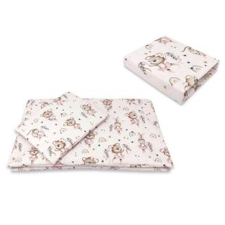 Lenjerie patut cu 3 piese, MimiNu, Cu cearceaf 120x60 cm, Pilota, Pernuta, bumbac 100%, Little Ballerina Pink