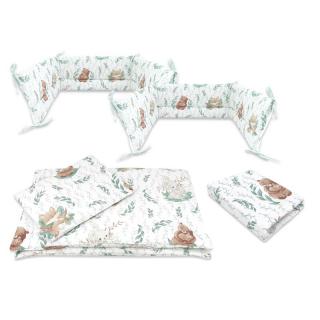 Lenjerie patut cu 5 piese, MimiNu, Cu cearceaf 120x60 cm, Pilota, Pernuta, 2 aparatori, bumbac 100%, Lulu Natural