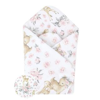 Paturica de infasat, MimiNu, doua fete, inchidere arici velcro, 75x75 cm, bumbac, Sweet Deer Pink