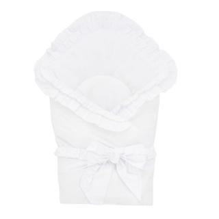 Paturica de infasat, MimiNu, pentru botez, Cu volanase, inchidere cu panglica si velcro, 75x75 cm, bumbac, White