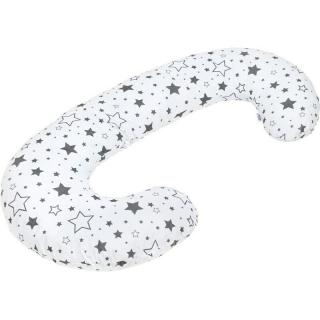 Perna alaptare, New Baby, Cu husa detasabila, In forma de C, Bumbac, Diametru 16 cm, Lungime in jurul circumferintei 285 cm, Stars White Grey