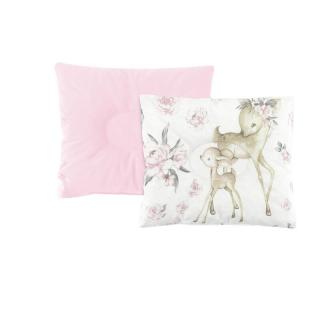 Perna bebelus, MimiNu, Cu doua fete, functie anti-soc, catifea si bumbac, 23x26 cm, Velvet Sweet Deer Pink