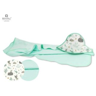 Prosop cu gluga, MimiNu, 100x100 cm, bumbac si thermo fleece, Forest Friends Mint