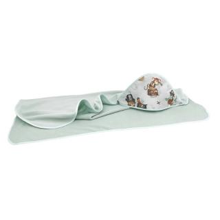 Prosop cu gluga, MimiNu, 100x100 cm, bumbac si thermo fleece, Pirates Natural