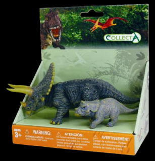 Set de 2 figurine pictate manual Triceratops cu pui