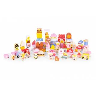 Set educational cu blocuri din lemn, 116 piese, Candy City Ecotoys