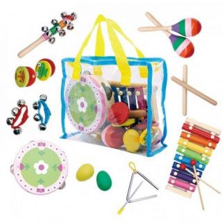Set muzical din lemn cu 14 instrumente + geanta Ecotoys