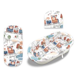 Set pentru landou cosulet, MimiNu, Cu protectie, saltea si pernuta, Zoo in train