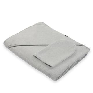 Set prosop cu gluga si manusa baie, New Baby, 100 x 100 cm, Basic, Gray