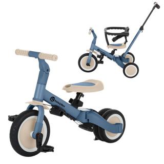 Tricicleta, PetiteMars, Turbo, 5 in 1, Multifunctionala, Vehicul de impins, Bicicleta cu fara pedale, Cu maner de ghidaj, Detasabil, Roti din cauciuc, Pana la 25 kg, 1.5-5 ani, Ocean Blue