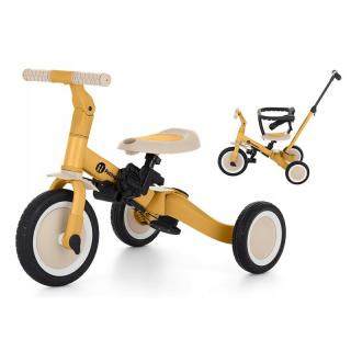 Tricicleta, PetiteMars, Turbo, 5 in 1, Multifunctionala, Vehicul de impins, Bicicleta cu fara pedale, Cu maner de ghidaj, Detasabil, Roti din cauciuc, Pana la 25 kg, 1.5-5 ani, Ocru