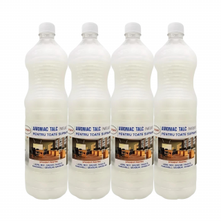 Pachet amoniac parfumat TALC 4 buc x 1.5l curatare profunda bucatarie, tapiterii, covoare, lemn, MDF, gresie, faianta, pardoseala, geamuri, marmura