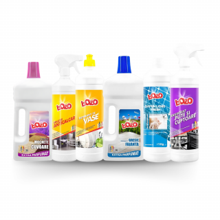 Pachet curatenie 6 produse Bozo, Mochete Covoare 1L, Anticalcar 1L, Detergent Vase 1L, Gresie Faianta 1L, Sapun Lichid 1L, Degresant Plite Cuptoare 1L