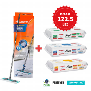 PACHET PROMO PREMIUM - Lavete umede pentru curatare pardoseli +Mop curatare UscataUmeda MACROMAX