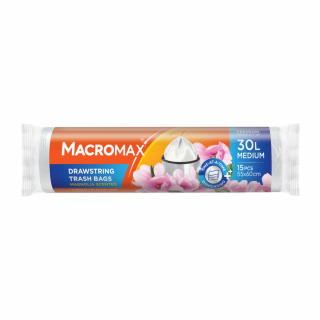 Saci menajeri cu snur MACROMAX Medium 30L, Magnolia, 15 buc.
