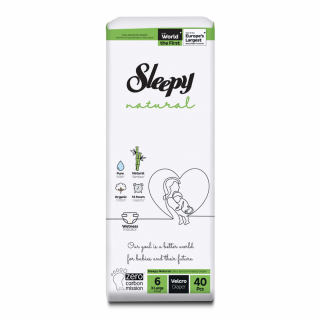 Scutece pentru bebelusi Sleepy Natural Double-marime 6 XLarge, 15-25kg, 40 bucati