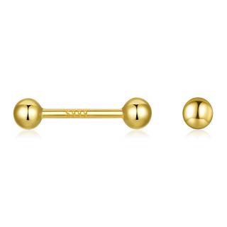 Cercei argint 999 placati cu aur, cu bilute de 1 mm, 9 mm lungime