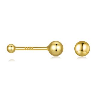 Cercei argint 999 placati cu aur, cu bilute de 2 mm, 10 mm lungime