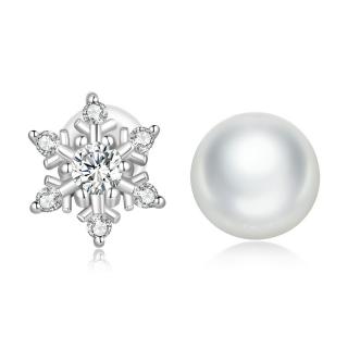 Cercei argint asimetrici cu steluta si perla