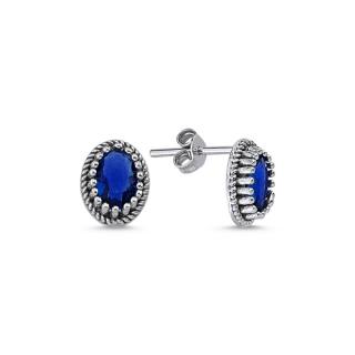 Cercei ovali argint 925 cu zirconii albastre - Be Elegant ETU0093