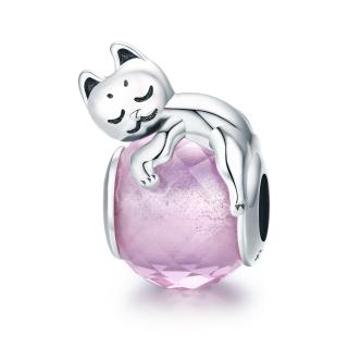 Charm argint 925 cu pisicuta si cristal roz - Be Nature PST0112