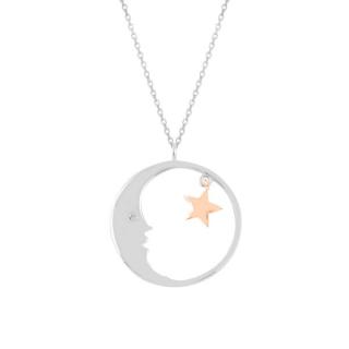 Colier argint Moon  Star cu zirconii placat cu rodiu