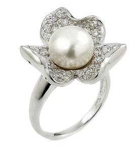 Inel argint 925 in forma de floare cu perla si zirconii